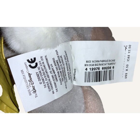 Disney Store Thumper Mini Bean Bag Plush In Yellow Raincoat 8" Collectible - Picture 5 of 7